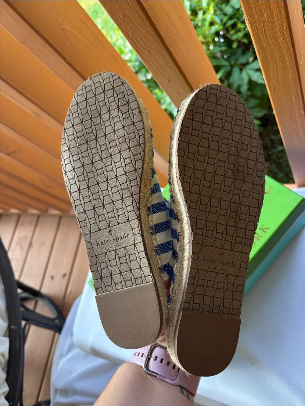 kate spade Laila Blue and Cream Striped Slip-On Espadrille Mules Size 6